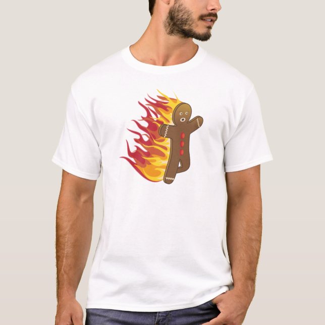 Camiseta Gingerbreadman engraçado no fogo (Frente)