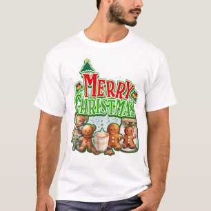 Camiseta Gingerbreads de Natal Verdes e Crianças com