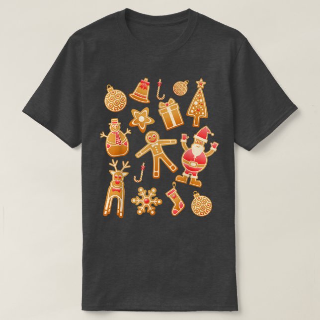 Camiseta Gingercake Cookie Bandeja Bandeiras de Natal (Frente do Design)