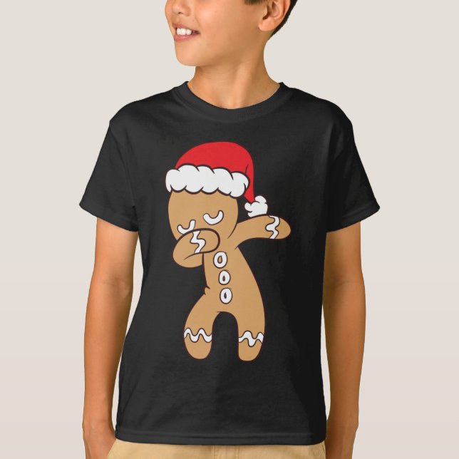 Camiseta Gingerpão com Santa Hat Cute Dabbing Gingerbrea (Frente)