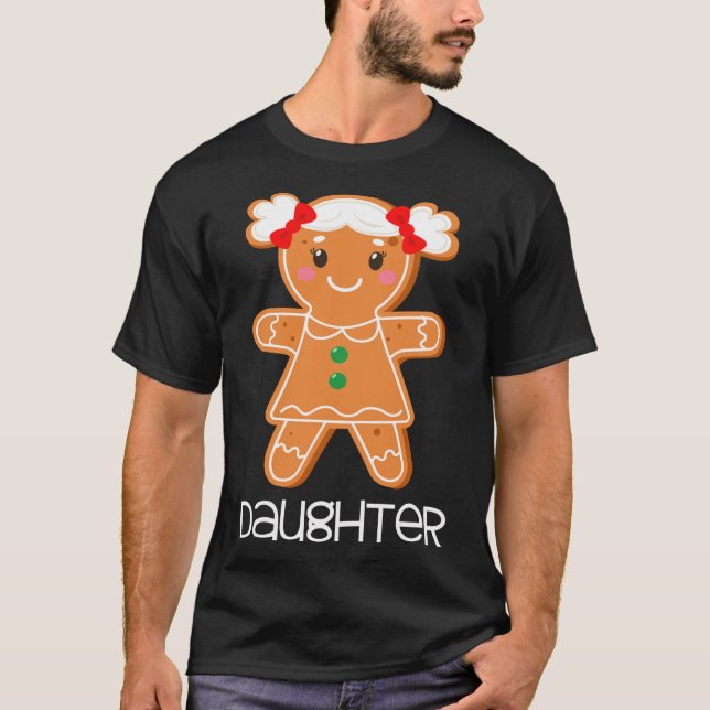 Camiseta Gingerpão Filha de Natal Correspondendo Pijamas Fa (Frente)