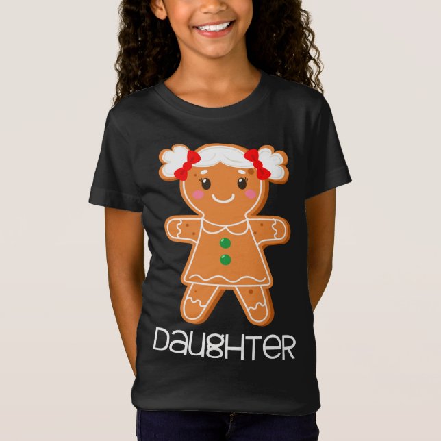 Camiseta Gingerpão Filha de Natal Correspondendo Pijamas Fa (Frente)