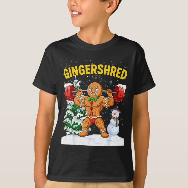 Camiseta Gingershred Gingerbread Man Bodybuilding Christmas (Frente)