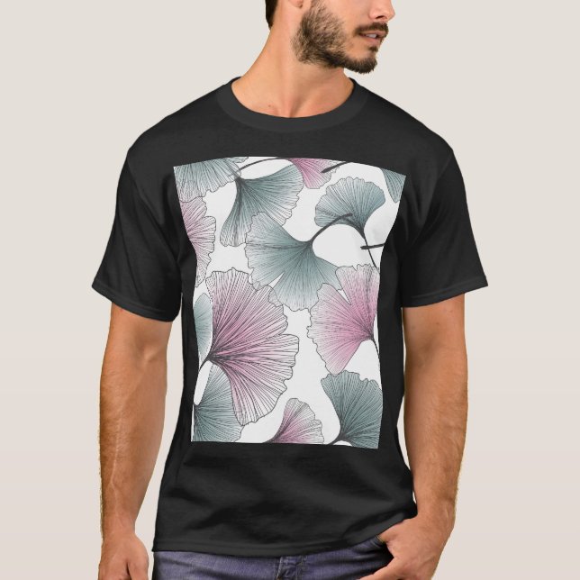 Camiseta Gingko Biloba desenhada à mão. (Frente)