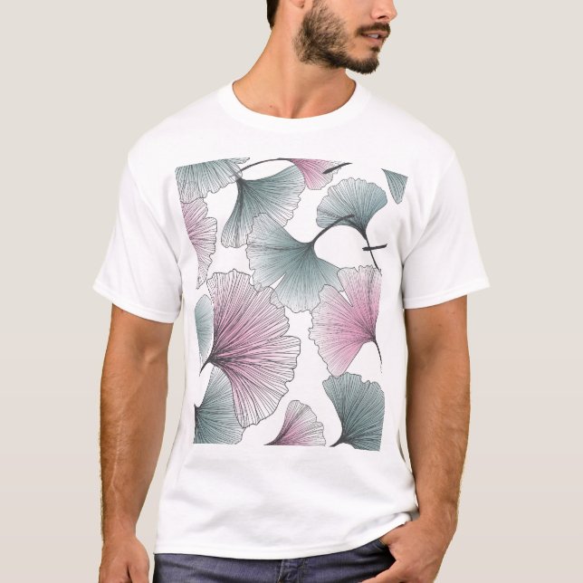 Camiseta Gingko Biloba desenhada à mão. (Frente)