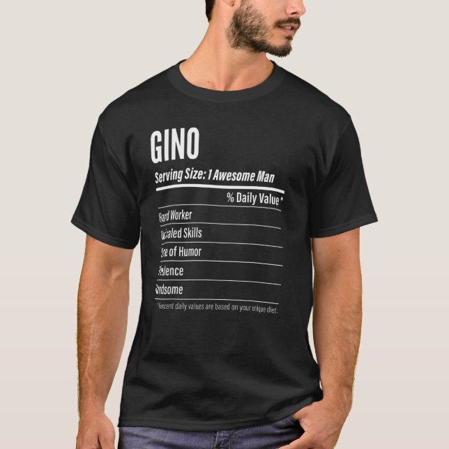 Camiseta Gino Servindo Dimensões Calorias do Rótulo Nutrici (Frente)