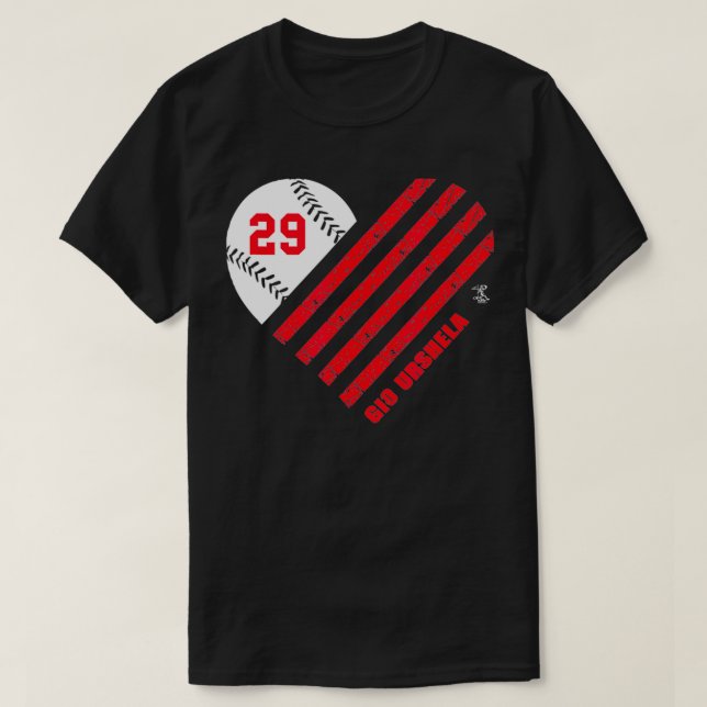 Camiseta Gio Urshela Baseball Striped Heart Gameday (Frente do Design)