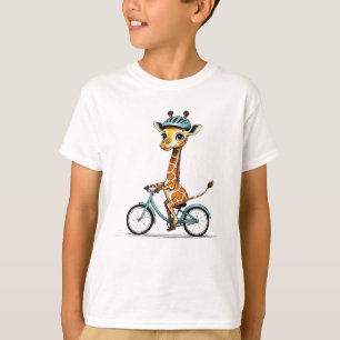 Camiseta Girafa Andando Bicicleta - Arte Lápis Desenhada à