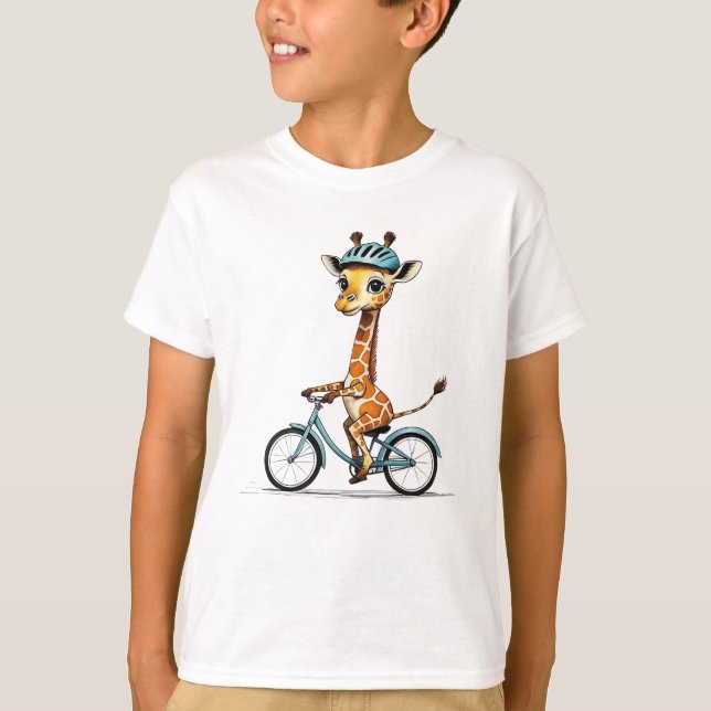 Camiseta Girafa Andando Bicicleta - Arte Lápis Desenhada à  (Frente)