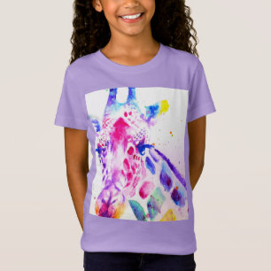 Camiseta Girafa Aquarela Meninas Presentes Lilás Roxo