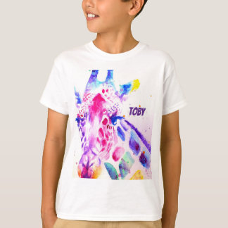 Camiseta Girafa Aquarela Meninos Roxo Fofo Animal de Zoológ