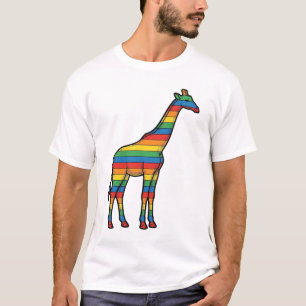 Camiseta Girafa Arco-Íris Gravura Vintage Desenho Vetorial_