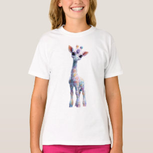 Camiseta Girafa Arco-Íris Pastel Mágico Infantil