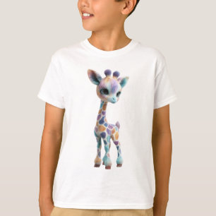 Camiseta Girafa Bebê Adorável com Manchas de Arco-Íris Past