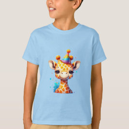 Camiseta Girafa bebê com chapéu de festa de aniversário azu