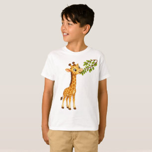 Camiseta Girafa Bebê Doce Mordiscando Folhas