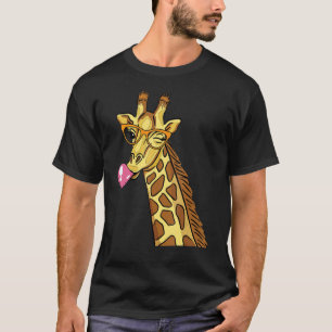 Camiseta Girafa bonita com óculos e chiclete