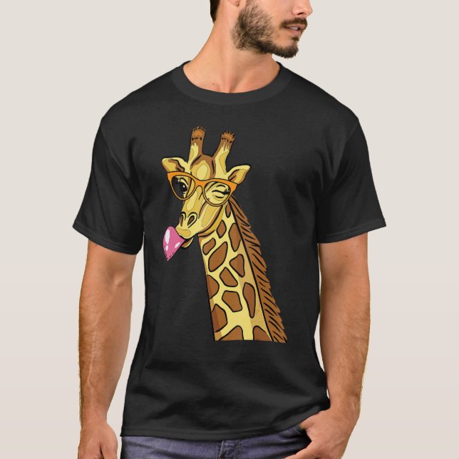 Camiseta Girafa bonita com óculos e chiclete (Frente)