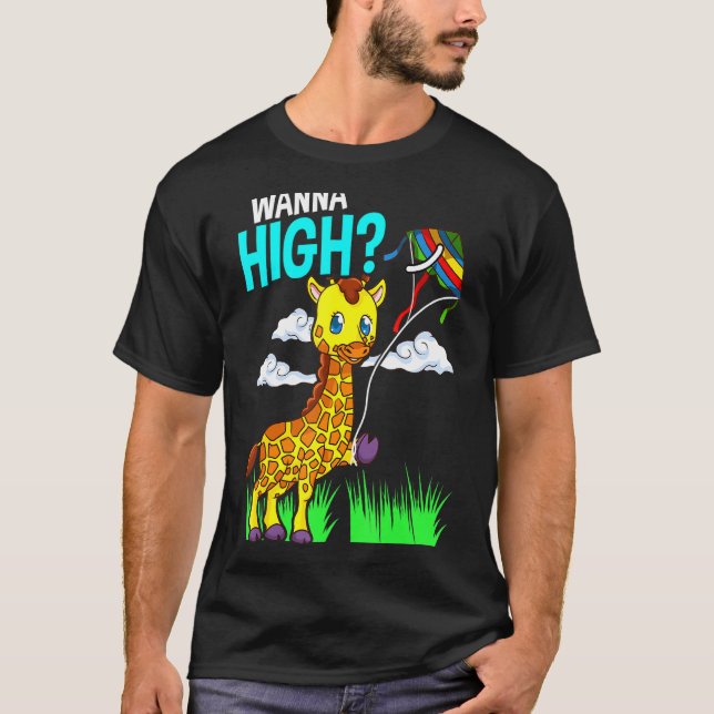 Camiseta Girafa Bonita Com pipa Voadora Para Crianças Giraf (Frente)