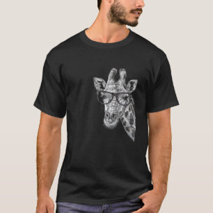 Camiseta Girafa Bonita Vestindo Óculos Esboço