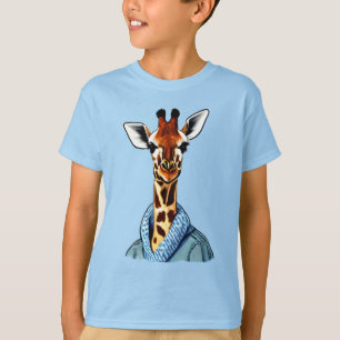Camiseta Girafa bonita Vestindo um chá de Jaqueta Denim