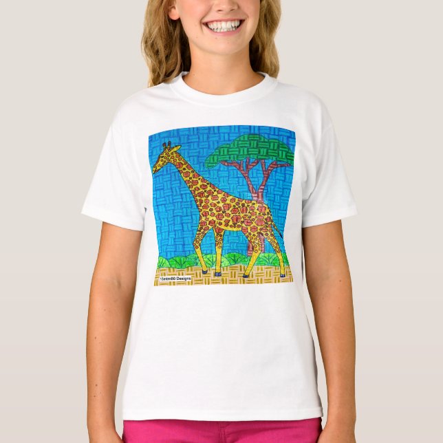 Camiseta Girafa (branca) - Camisa-T básica para raparigas (Frente)
