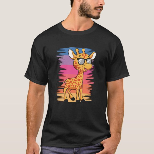 Camiseta Girafa com óculos de sol animal bonito para homens (Frente)