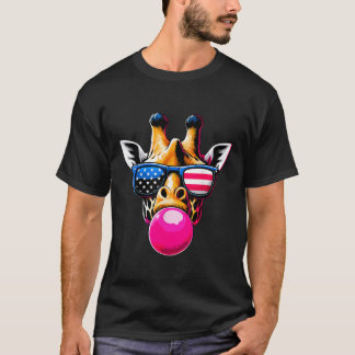 Camiseta Girafa com Óculos EUA e Bubblegum 4 de julho