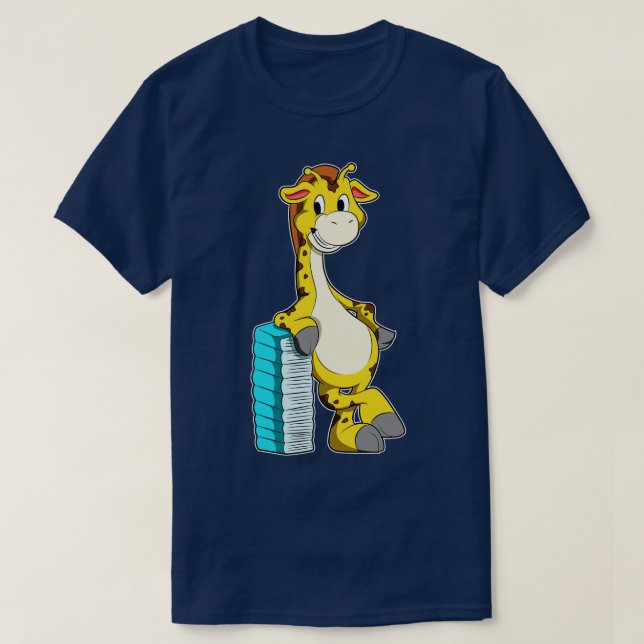 Camiseta Girafa com Pilha de Livros (Frente do Design)