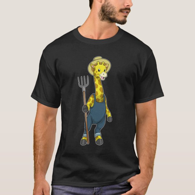 Camiseta Girafa como agricultor com Pitchfork (Frente)