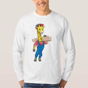 Camiseta Girafa como carpinteiro com madeira