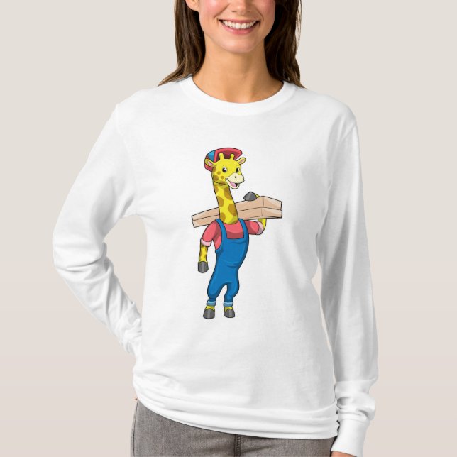 Camiseta Girafa como carpinteiro com madeira (Frente)