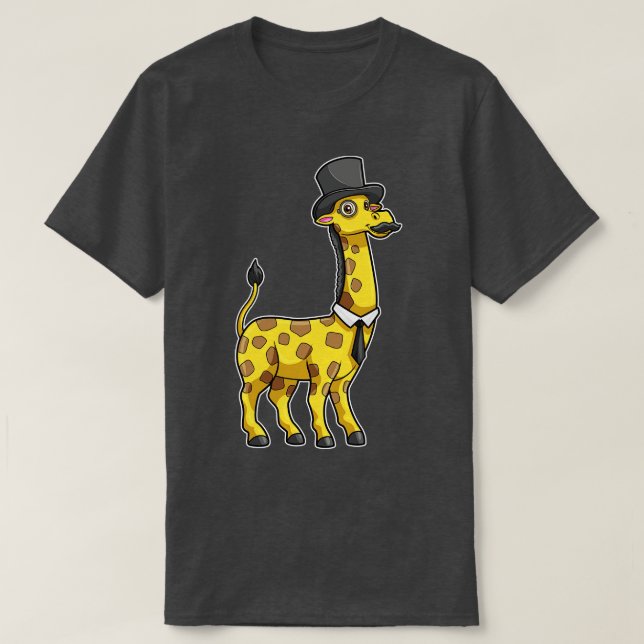 Camiseta Girafa como cavalheiro com chapéu e bigode (Frente do Design)