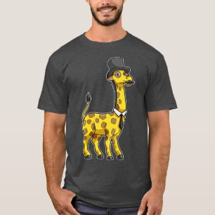 Camiseta Girafa como cavalheiro com chapéu e bigode