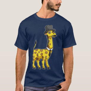 Camiseta Girafa como cavalheiro com chapéu e bigode