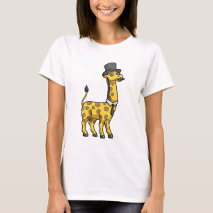 Camiseta Girafa como cavalheiro com chapéu, gravata e bigo