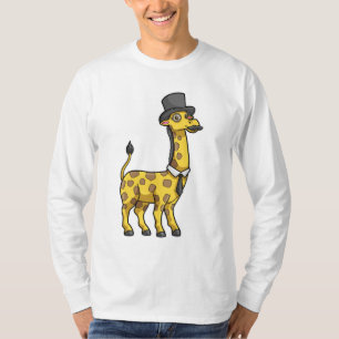 Camiseta Girafa como cavalheiro com chapéu, gravata e bigod