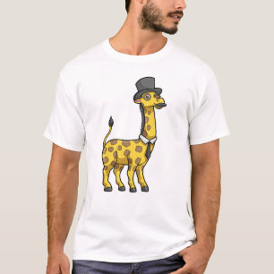 Camiseta Girafa como cavalheiro com chapéu, gravata e bigod