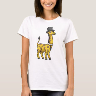 Camiseta Girafa como cavalheiro com chapéu, gravata e bigod