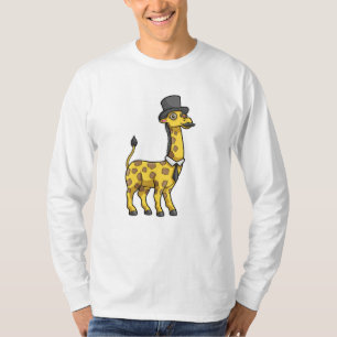 Camiseta Girafa como cavalheiro com chapéu, gravata e bigod