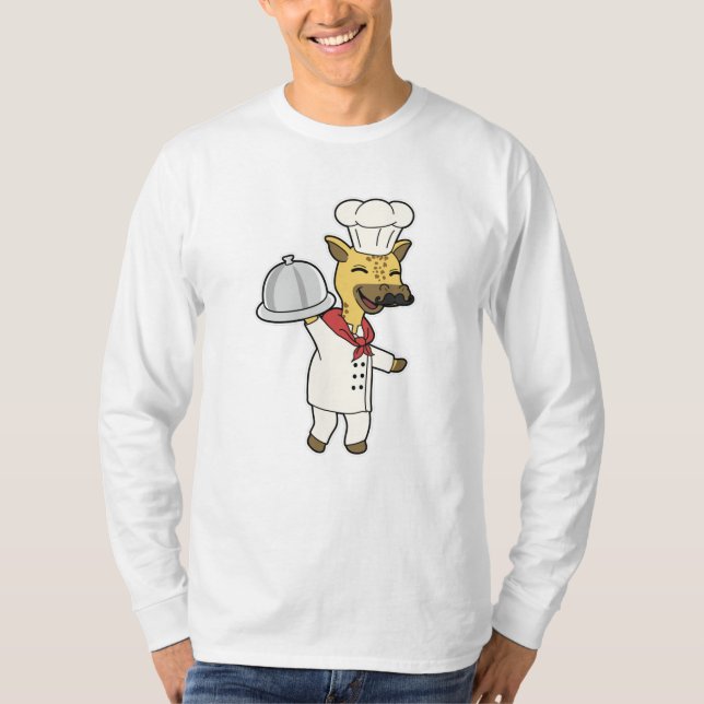 Camiseta Girafa como cozinheiro com placa de Cozinhar e púl (Frente)