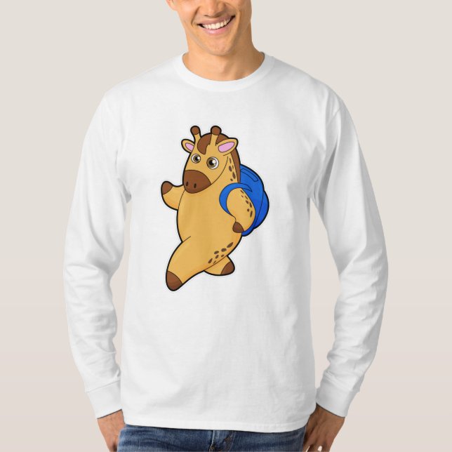 Camiseta Girafa como estudante com mochila (Frente)