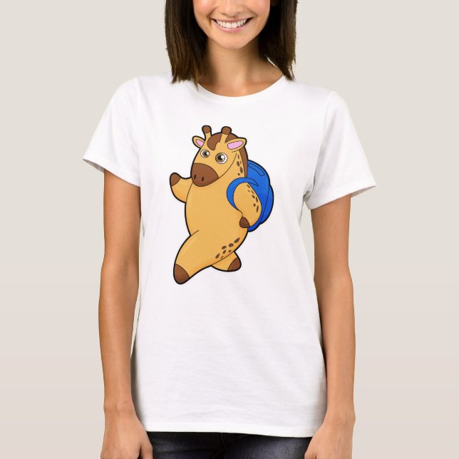 Camiseta Girafa como estudante com mochila (Frente)