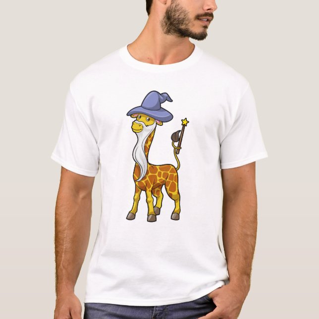 Camiseta Girafa como Feiticeiro com Wand & Hat mágico (Frente)