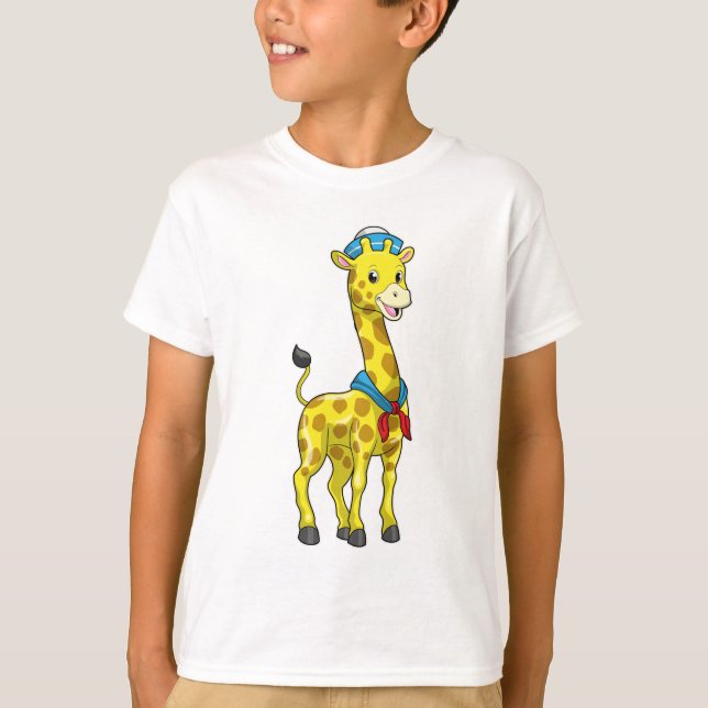 Camiseta Girafa como marinheiro com chapéu marinheiro (Frente)
