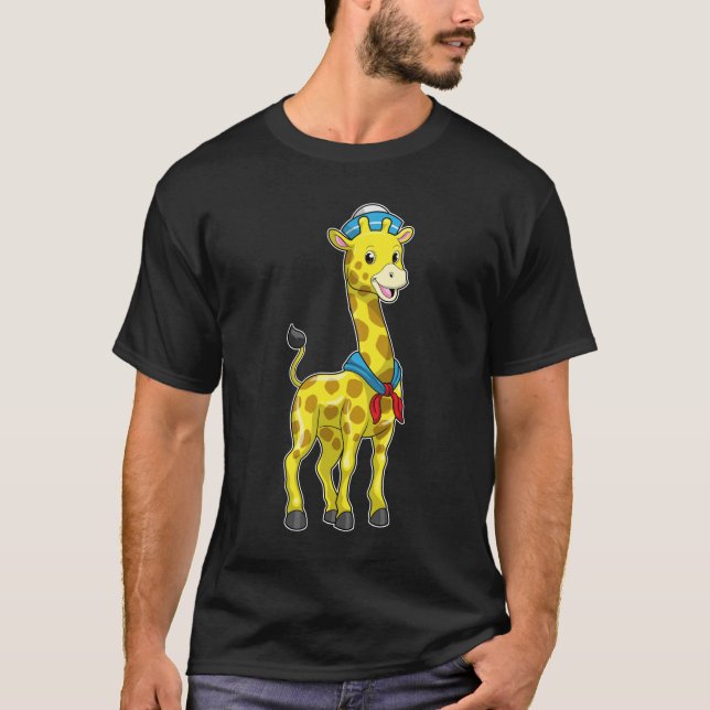 Camiseta Girafa como marinheiro com chapéu marinheiro (Frente)