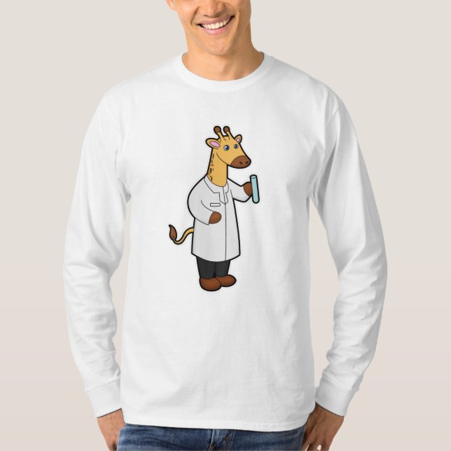 Camiseta Girafa como Médica com Tubo de Ensaio (Frente)
