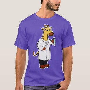 Camiseta Girafa como Médica com Tubo de Ensaio