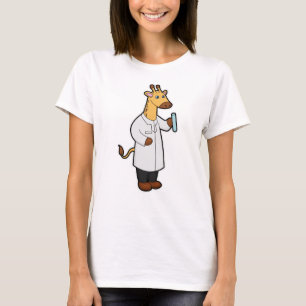 Camiseta Girafa como Médica com Tubo de Ensaio