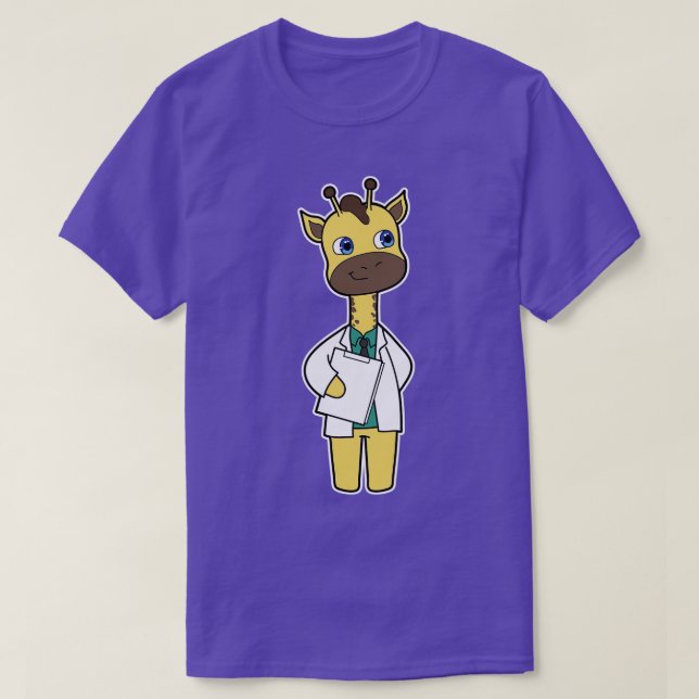 Camiseta Girafa como Médico com Bloco de Notas (Frente do Design)